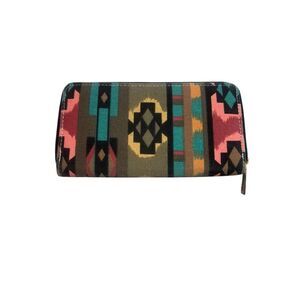 Southwestern Aztec Print Zip-Around Wallet Canvas Multi-Color